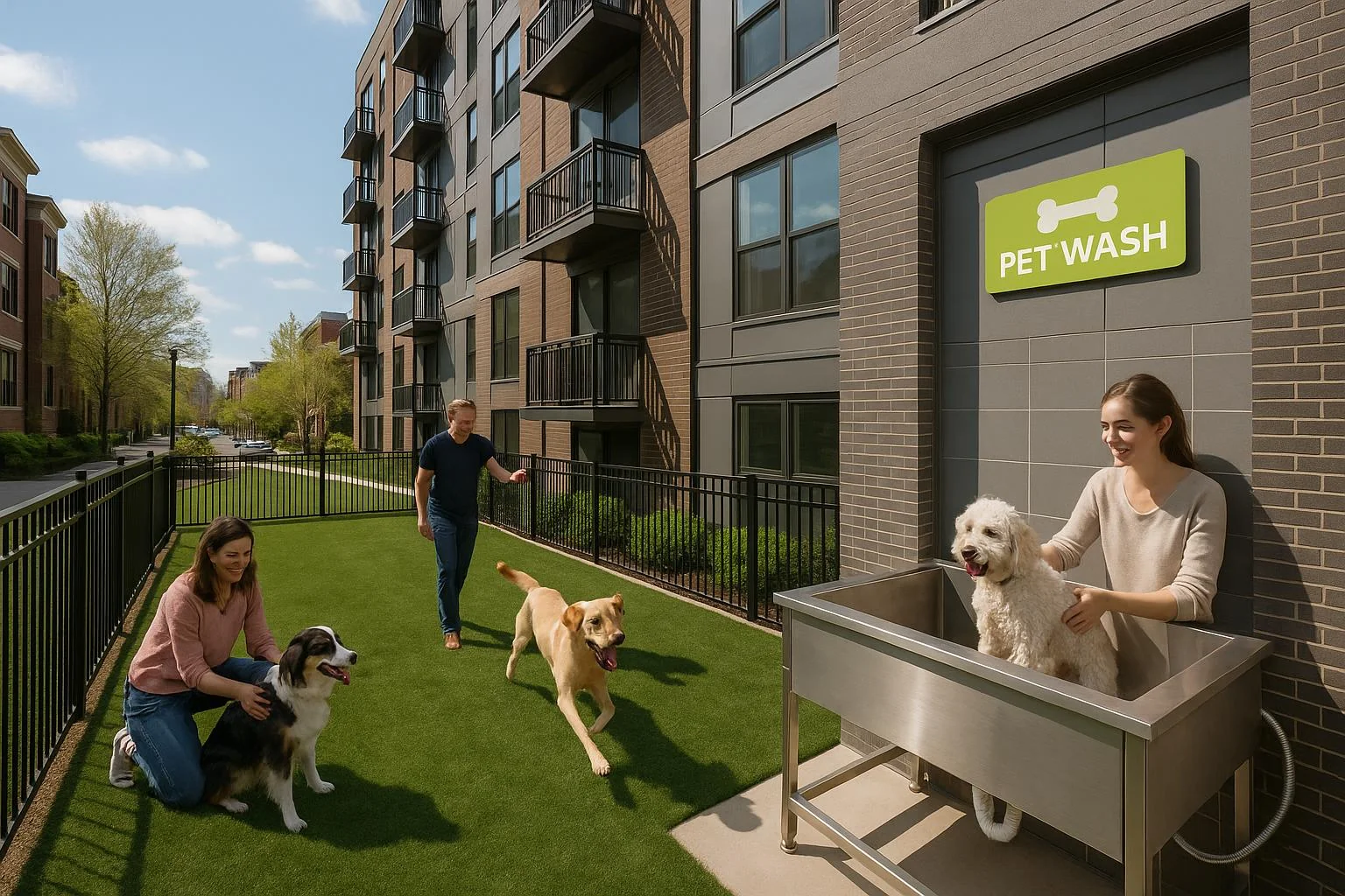 Modern pet-friendly apartment building in Washington DC with outdoor pet areas
