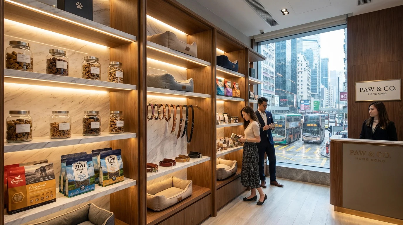 Luxury pet store in Hong Kong with premium products and modern interior design